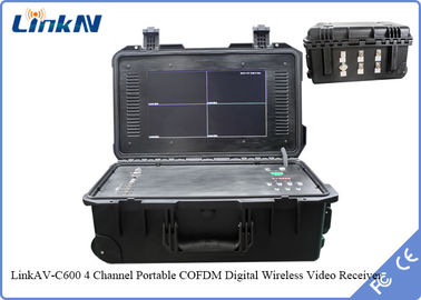 Bộ thu video COFDM di động IP65 4 kênh chắc chắn với pin và màn hình Mã hóa AES256