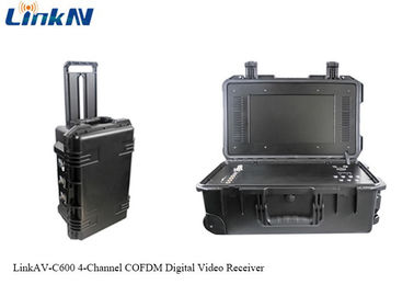 Bộ thu video COFDM chiến thuật với Pin &amp; Màn hình Mã hóa AES256 4 kênh IP65
